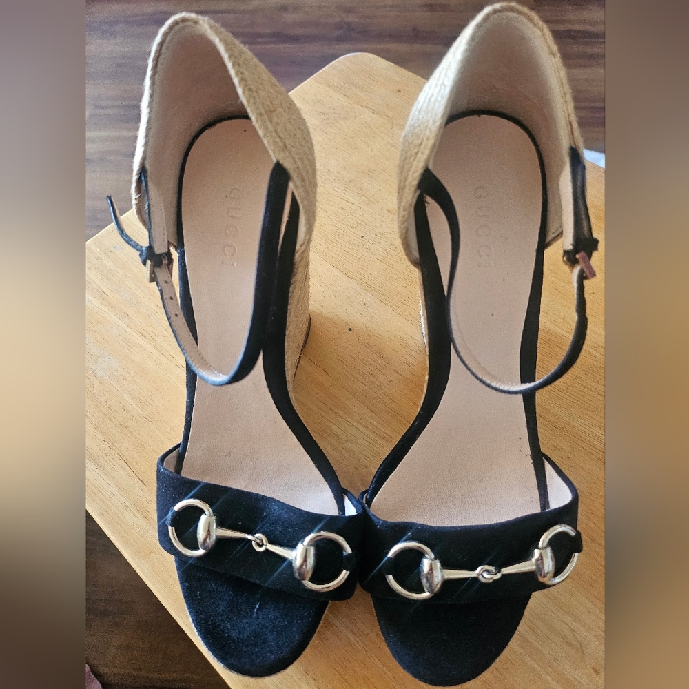 Gucci Black Wedge Sandals